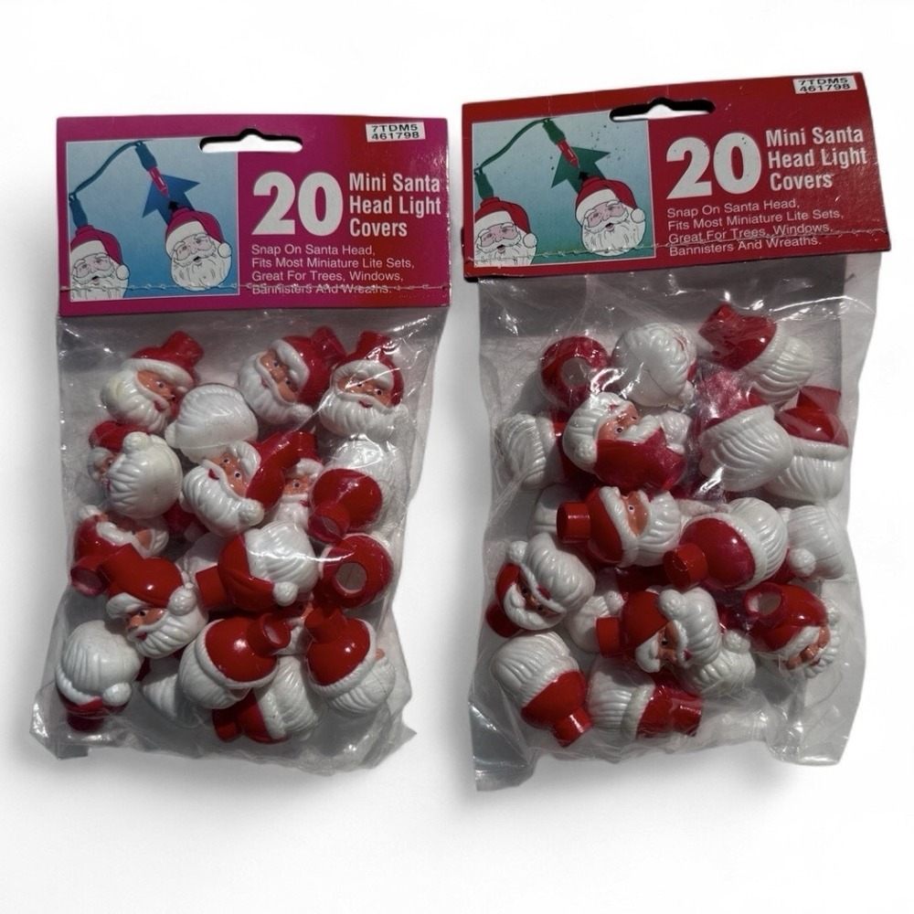 Vintage Mini Santa Head Christmas Light Covers 40 NOS Blow Mold 2 Packs 36017